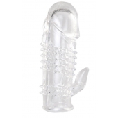 Прозрачная гелевая насадка с шипами и клиторальным отростком - 13 см. - Toyfa Basic - в Магнитогорске купить с доставкой