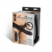 Чёрный полый страпон с вибрацией Unisex Vibrating Hollow Strap-On - 14 см. - Lux Fetish - купить с доставкой в Магнитогорске