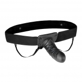 Чёрный полый страпон с вибрацией Unisex Vibrating Hollow Strap-On - 14 см. - Lux Fetish - купить с доставкой в Магнитогорске