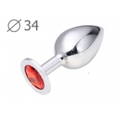 Коническая серебристая анальная втулка с красным кристаллом - 8,2 см. - Anal Jewelry Plug - купить с доставкой в Магнитогорске