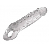 Прозразная закрытая насадка на пенис с поддержкой мошонки Clearly Ample Penis Enhancer - 22 см. - XR Brands - в Магнитогорске купить с доставкой
