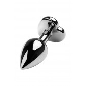 Серебристая коническая анальная пробка с красным кристаллом-сердечком - 7 см. - ToyFa - купить с доставкой в Магнитогорске