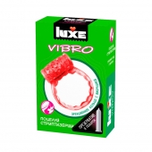 Розовое эрекционное виброкольцо Luxe VIBRO  Поцелуй стриптизёрши  + презерватив - Luxe - в Магнитогорске купить с доставкой