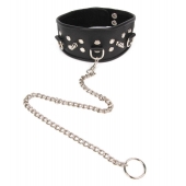 Черный ошейник с шипами и металлическим поводком-цепочкой - Notabu - купить с доставкой в Магнитогорске