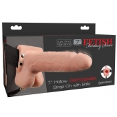 Телесный перезаряжаемый вибрострапон 7  Hollow Rechargeable Strap-on with Balls - 20,3 см. - Pipedream - купить с доставкой в Магнитогорске