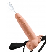 Телесный полый страпон с имитацией эякуляции 7.5  Hollow Squirting Strap-On with Balls Flesh - 21,6 см. - Pipedream - купить с доставкой в Магнитогорске