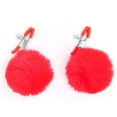 Зажимы для сосков с красным пушком - Notabu - купить с доставкой в Магнитогорске