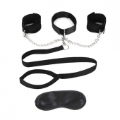Чёрный ошейник с наручниками и поводком Collar Cuffs   Leash Set - Lux Fetish - купить с доставкой в Магнитогорске