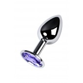 Серебристая конусовидная анальная пробка с фиолетовым кристаллом - 7 см. - ToyFa - купить с доставкой в Магнитогорске