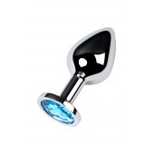 Серебристая конусовидная анальная пробка с голубым кристаллом - 8 см. - ToyFa - купить с доставкой в Магнитогорске