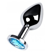 Серебристая конусовидная анальная пробка с голубым кристаллом - 8 см. - ToyFa - купить с доставкой в Магнитогорске