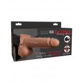 Кофейный перезаряжаемый вибрострапон 7  Hollow Rechargeable Strap-on with Balls - 20,3 см. - Pipedream - купить с доставкой в Магнитогорске