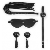 Эротический набор в черном цвете: маска, кляп, пэстисы, плётка - Notabu - купить с доставкой в Магнитогорске
