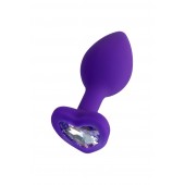 Фиолетовая анальная втулка Diamond Heart с прозрачным кристаллом - 7 см. - ToyFa - купить с доставкой в Магнитогорске