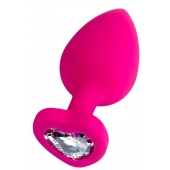 Розовая анальная втулка Diamond Heart с прозрачным кристаллом - 9,5 см. - ToyFa - купить с доставкой в Магнитогорске