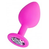 Розовая анальная втулка Brilliant с прозрачным кристаллом - 7 см. - ToyFa - купить с доставкой в Магнитогорске