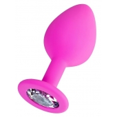 Розовая анальная втулка Brilliant с прозрачным кристаллом - 8 см. - ToyFa - купить с доставкой в Магнитогорске