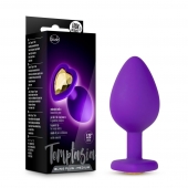Фиолетовая анальная пробка Bling Plug Medium с золотистым стразом - 8,3 см. - Blush Novelties - купить с доставкой в Магнитогорске