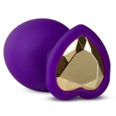 Фиолетовая анальная пробка Bling Plug Large с золотистым стразом - 9,5 см. - Blush Novelties - купить с доставкой в Магнитогорске