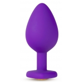 Фиолетовая анальная пробка Bling Plug Large с золотистым стразом - 9,5 см. - Blush Novelties - купить с доставкой в Магнитогорске