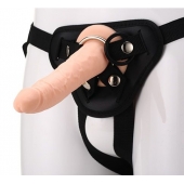Телесный страпон на черных трусиках STRAP ON REAL DILDO - 20 см. - Dream Toys - купить с доставкой в Магнитогорске