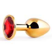 Золотистая анальная пробка с красным стразом - 7,2 см. - Anal Jewelry Plug - купить с доставкой в Магнитогорске