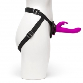 Лиловый страпон Rechargeable Vibrating Strap-On Harness Set - 17,6 см. - Happy Rabbit - купить с доставкой в Магнитогорске
