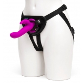 Лиловый страпон Rechargeable Vibrating Strap-On Harness Set - 17,6 см. - Happy Rabbit - купить с доставкой в Магнитогорске