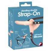 Телесный двойной вибрострапон с вибрацией Vibrating Double Strap-On - 15 см. - Orion - купить с доставкой в Магнитогорске