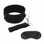 Черный ошейник с длинным поводком Collar and Leash Set - Lux Fetish - купить с доставкой в Магнитогорске