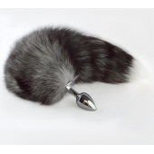 Серебристая анальная пробка с серым хвостиком - Sitabella - купить с доставкой в Магнитогорске