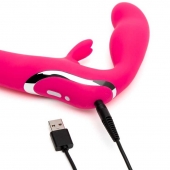 Ярко-розовый безремневой страпон Rechargeable Vibrating Strapless Strap-On - Happy Rabbit - купить с доставкой в Магнитогорске