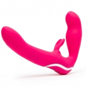 Ярко-розовый безремневой страпон Rechargeable Vibrating Strapless Strap-On - Happy Rabbit - купить с доставкой в Магнитогорске