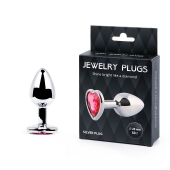 Серебристая анальная пробка с малиновым кристаллом-сердечком - 7 см. - Anal Jewelry Plug - купить с доставкой в Магнитогорске