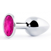 Серебристая анальная пробка с малиновым кристаллом - 7,2 см. - Anal Jewelry Plug - купить с доставкой в Магнитогорске