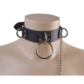 Черный кожаный ошейник Big Ring - Sitabella - купить с доставкой в Магнитогорске