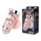 Серебристая металлическая клетка для члена с замком Enslave Cock Cage - BlueLine - купить с доставкой в Магнитогорске