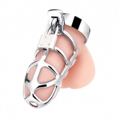 Серебристая металлическая клетка для члена с замком Enslave Cock Cage - BlueLine - купить с доставкой в Магнитогорске