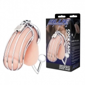 Серебристая металлическая клетка с анальным стимулятором Cock Cage - BlueLine - купить с доставкой в Магнитогорске