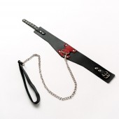 Черный широкий ошейник с красным декором и поводком - Crazy Handmade - купить с доставкой в Магнитогорске