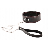 Черный широкий ошейник с красной строчкой и поводком - Crazy Handmade - купить с доставкой в Магнитогорске