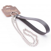 Серебристый металлический поводок с кожаной черной ручкой - 80 см. - Crazy Handmade - купить с доставкой в Магнитогорске