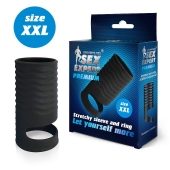 Черная открытая насадка на пенис с кольцом для мошонки XXL-size - 9,4 см. - Sex Expert - в Магнитогорске купить с доставкой