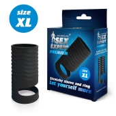 Черная открытая насадка на пенис с кольцом для мошонки XL-size - 8,9 см. - Sex Expert - в Магнитогорске купить с доставкой