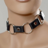 Кожаный черный ошейник с кольцами - Sitabella - купить с доставкой в Магнитогорске