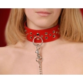 Красный кожаный ошейник с карабином и поводком - Sitabella - купить с доставкой в Магнитогорске