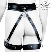 Черный кожаный пояс с гартерами - L-XL - Notabu - купить с доставкой в Магнитогорске