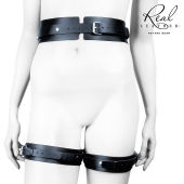 Черный кожаный пояс с гартерами - L-XL - Notabu - купить с доставкой в Магнитогорске