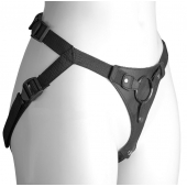 Черный женский пояс-трусики с кольцом для фиксации насадок - LOVETOY (А-Полимер) - купить с доставкой в Магнитогорске