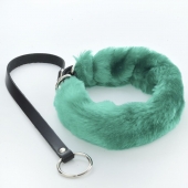 Зеленый меховой ошейник с кожаным поводком - Sitabella - купить с доставкой в Магнитогорске
